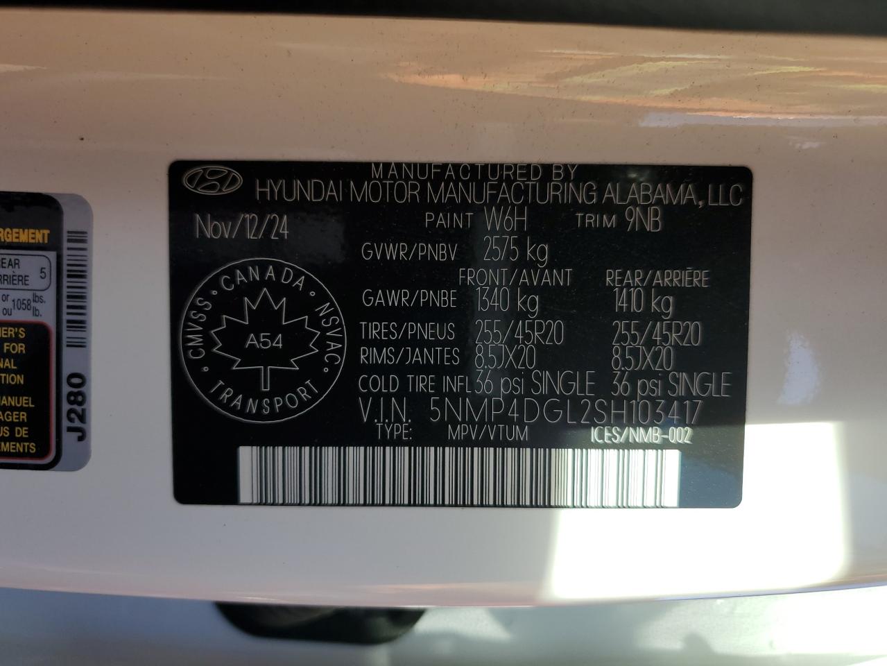 2025 Hyundai Santa Fe Limited VIN: 5NMP4DGL2SH103417 Lot: 81324785