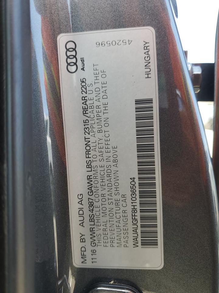 2017 Audi A3 Premium VIN: WAUAUGFF8H1036504 Lot: 80710495