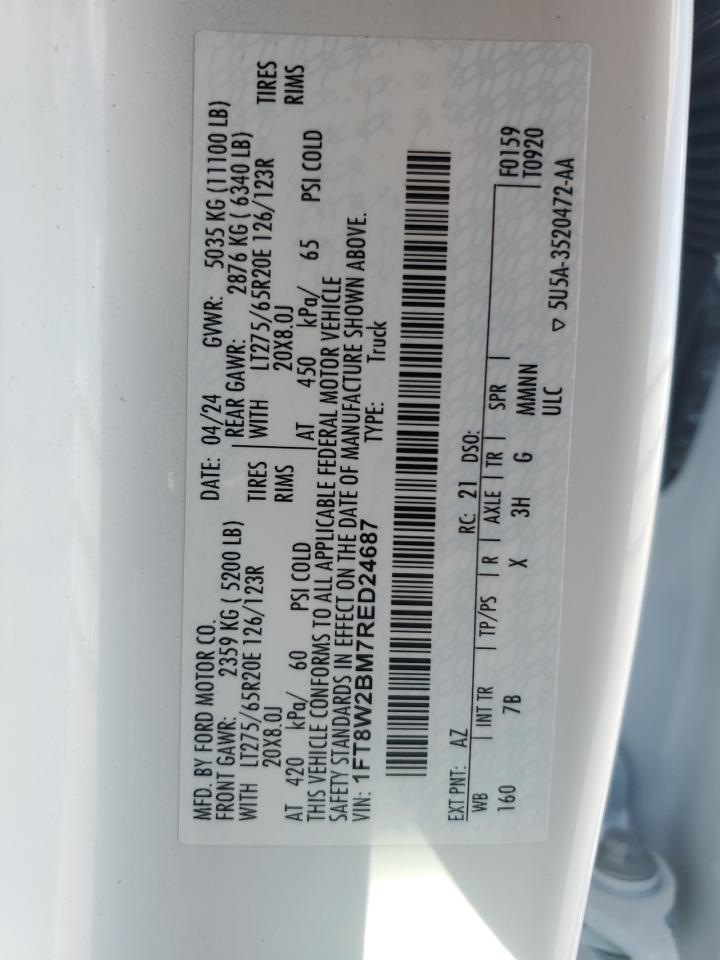 2024 Ford F250 Super Duty VIN: 1FT8W2BM7RED24687 Lot: 71728805