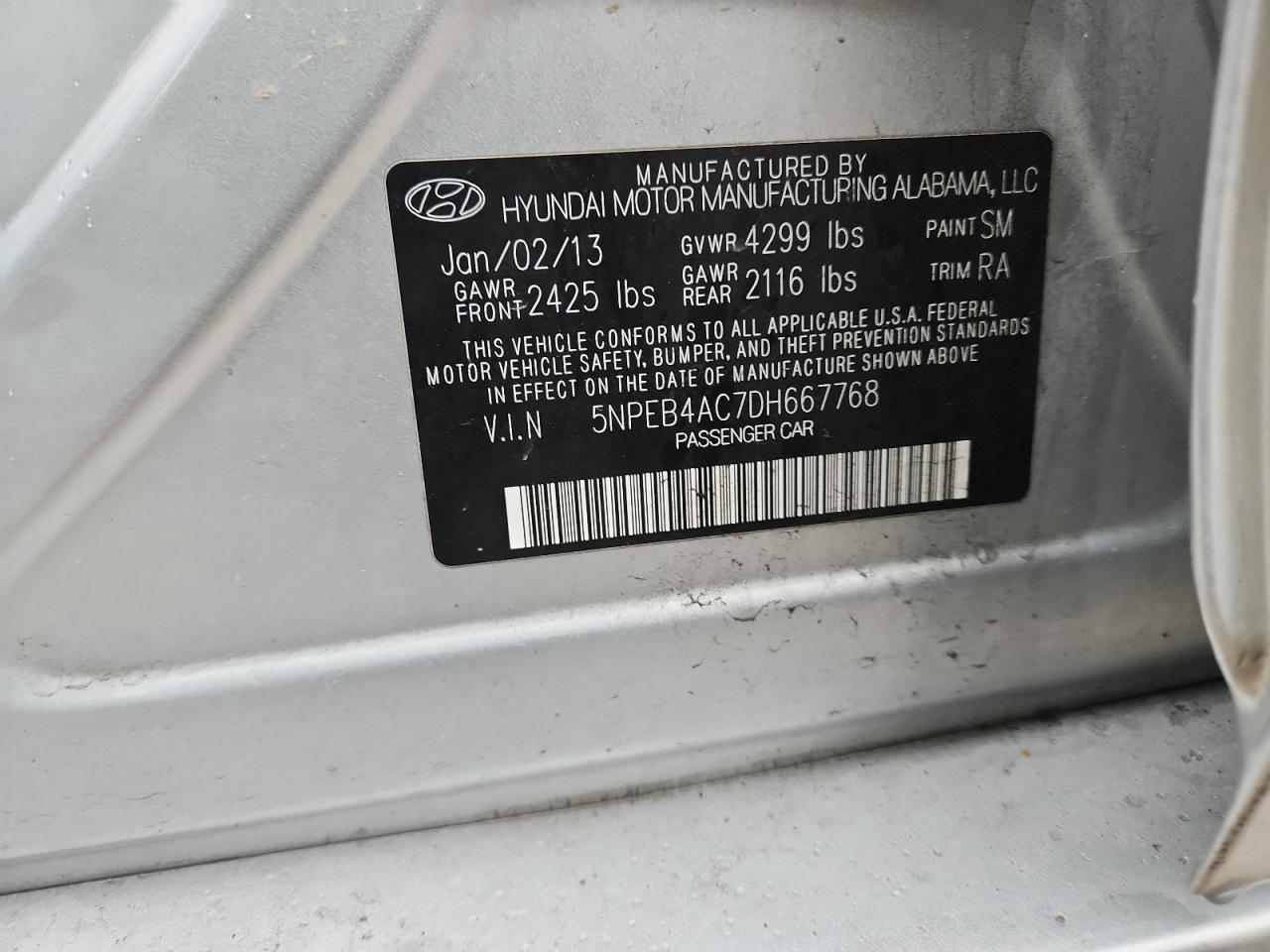 2013 Hyundai Sonata Gls VIN: 5NPEB4AC7DH667768 Lot: 84907835