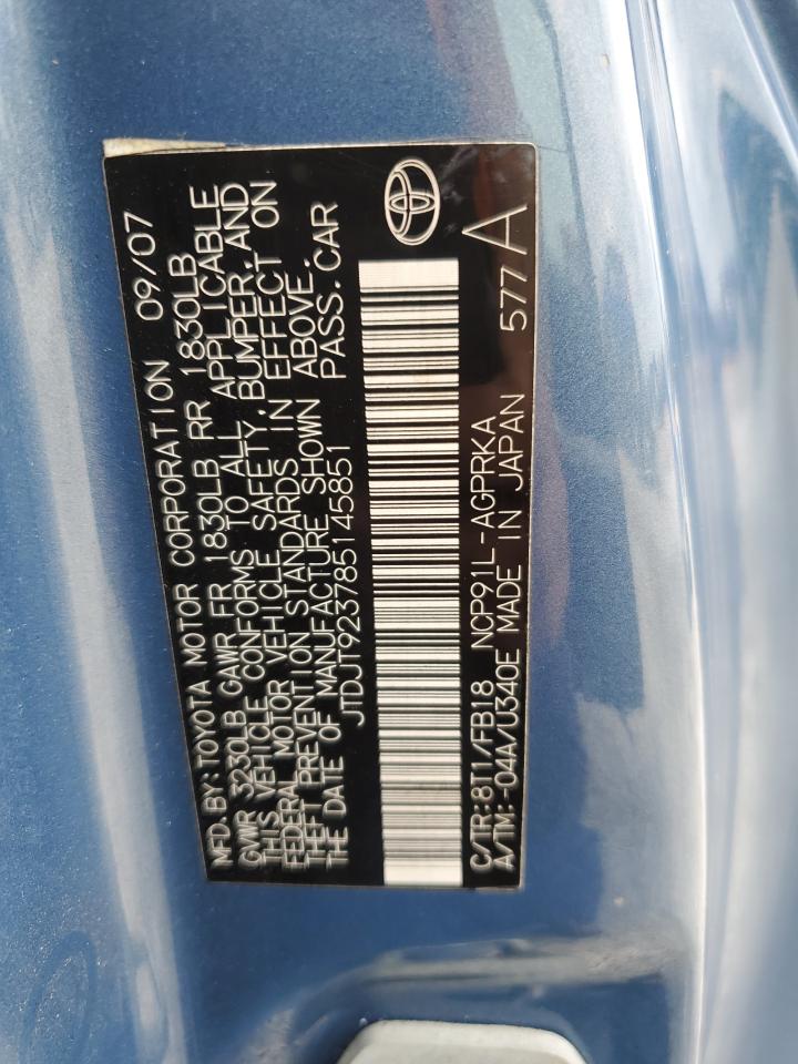 2008 Toyota Yaris VIN: JTDJT923785145851 Lot: 81706155