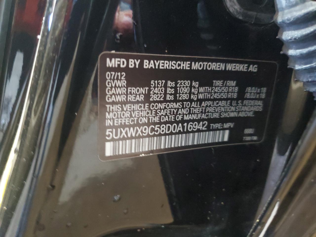 2013 BMW X3 xDrive28I VIN: 5UXWX9C58D0A16942 Lot: 71778315