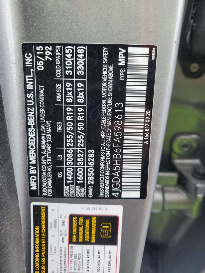 2015 Mercedes-Benz Ml 350 4Matic VIN: 4JGDA5HB6FA598613 Lot: 84177125