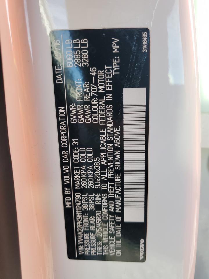 2017 Volvo Xc90 T6 VIN: YV4A22PK9H1124790 Lot: 69552355