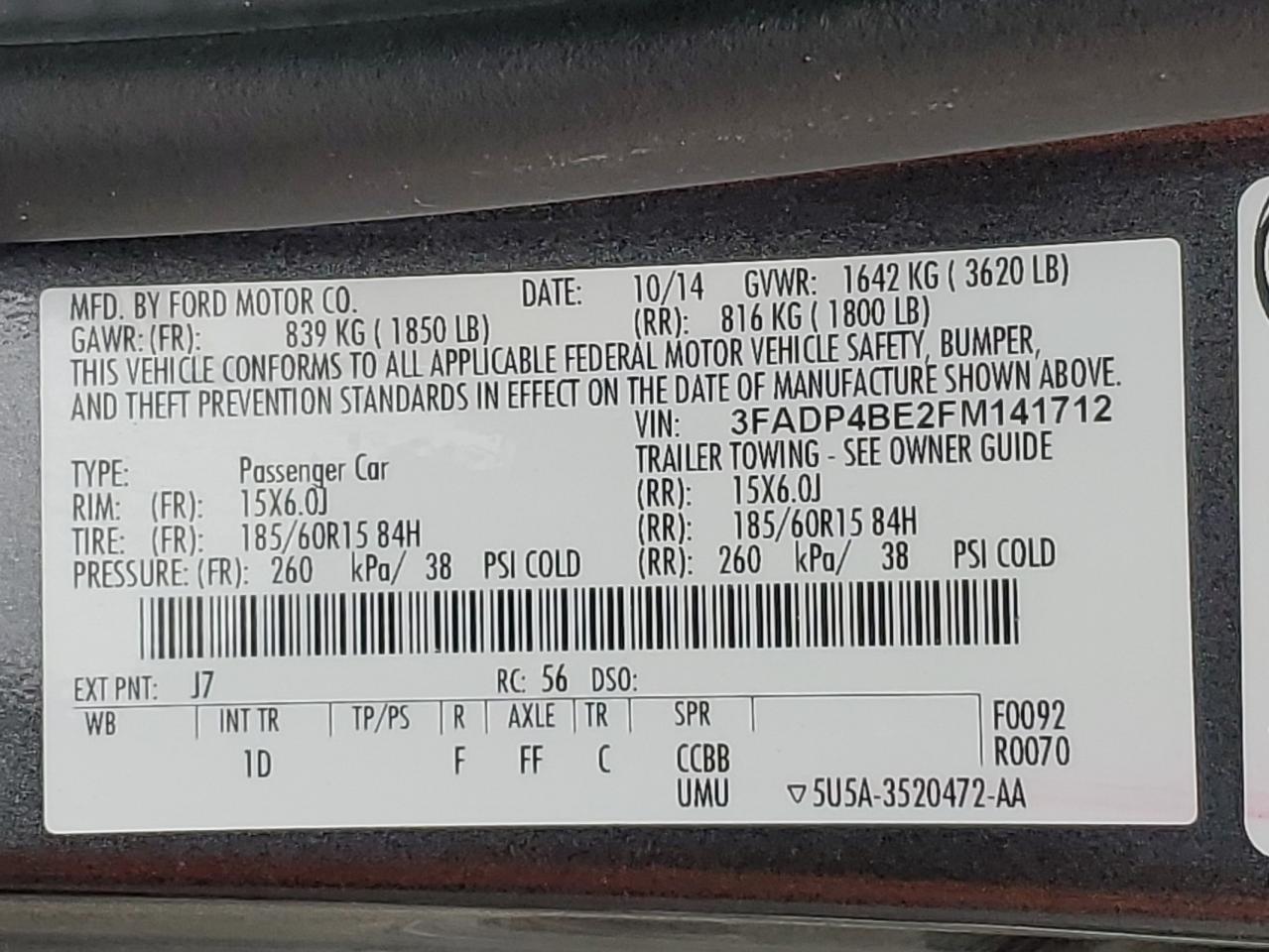 2015 Ford Fiesta Se VIN: 3FADP4BE2FM141712 Lot: 81328665
