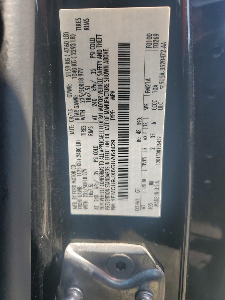 2016 Ford Escape Titanium VIN: 1FMCU9JX6GUA64429 Lot: 80093975