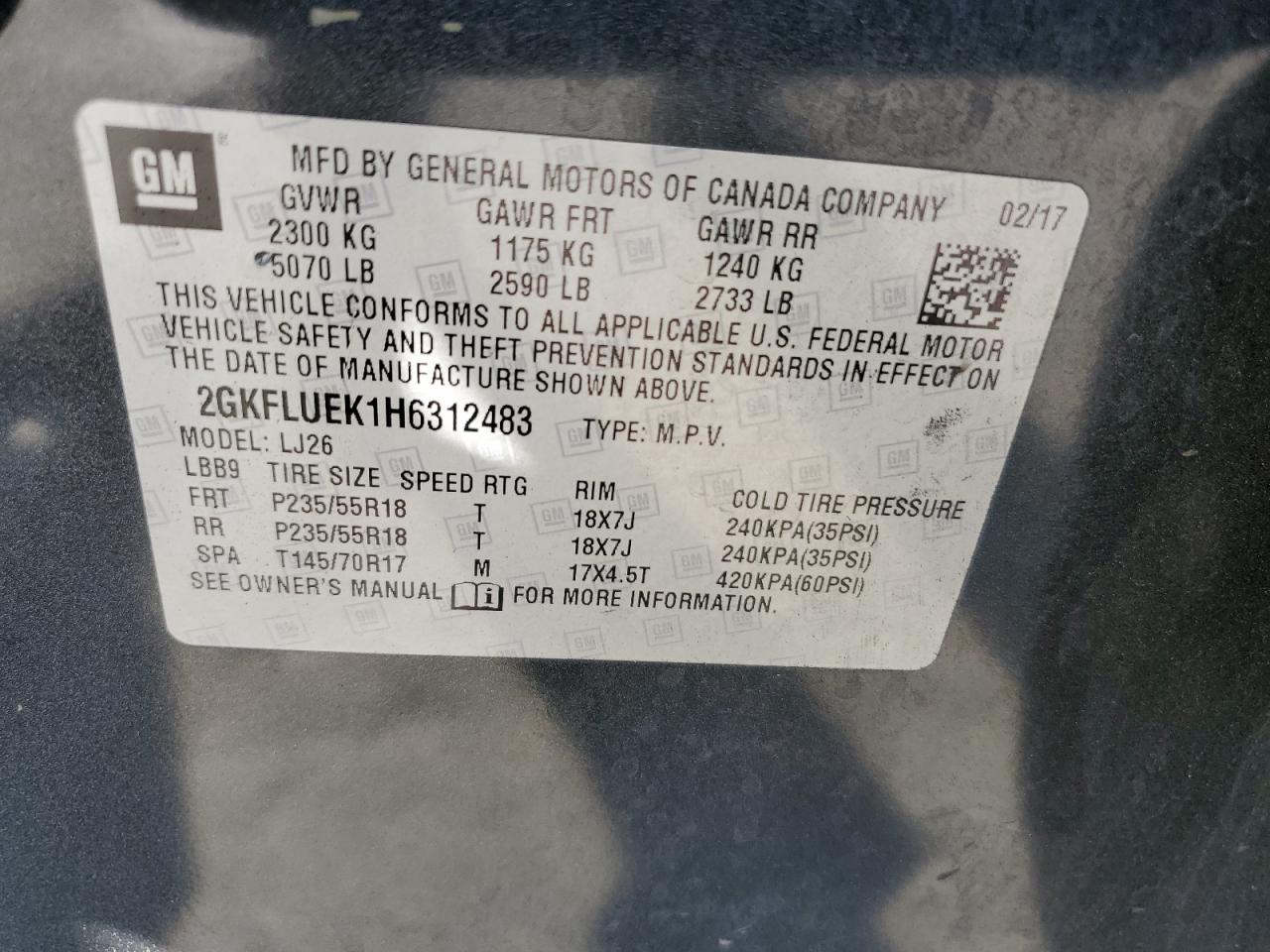 2017 GMC Terrain Slt VIN: 2GKFLUEK1H6312483 Lot: 80555815