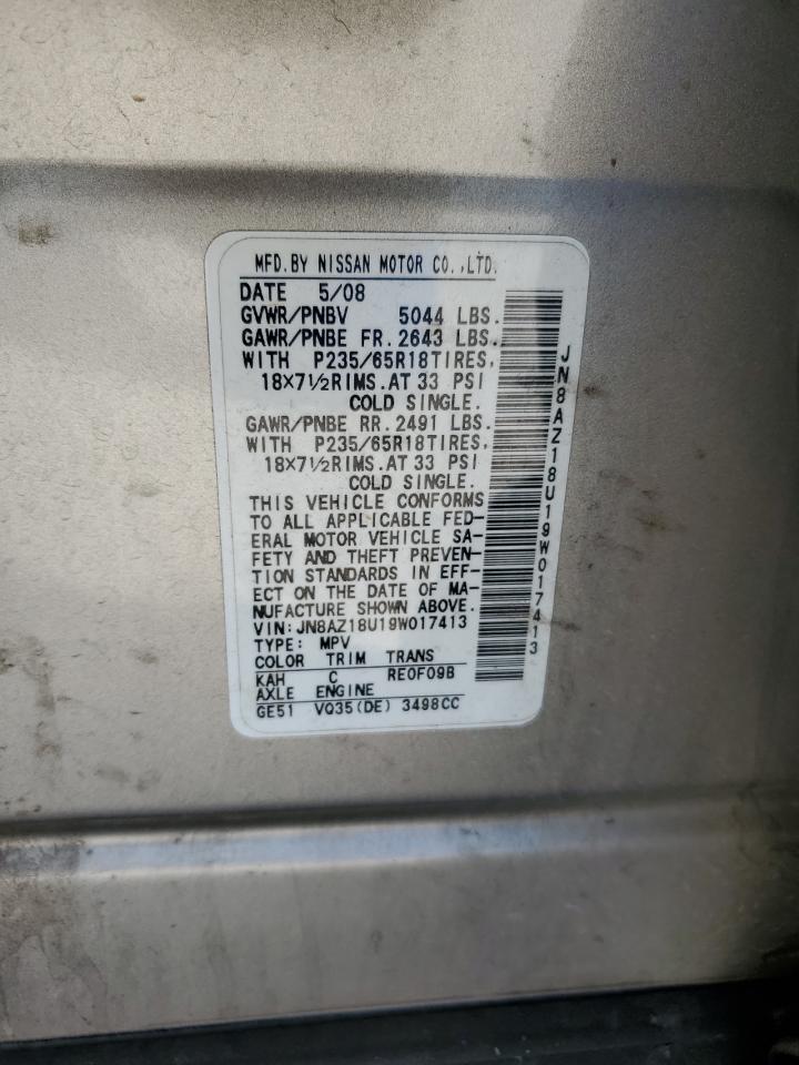 2009 Nissan Murano S VIN: JN8AZ18U19W017413 Lot: 81378255