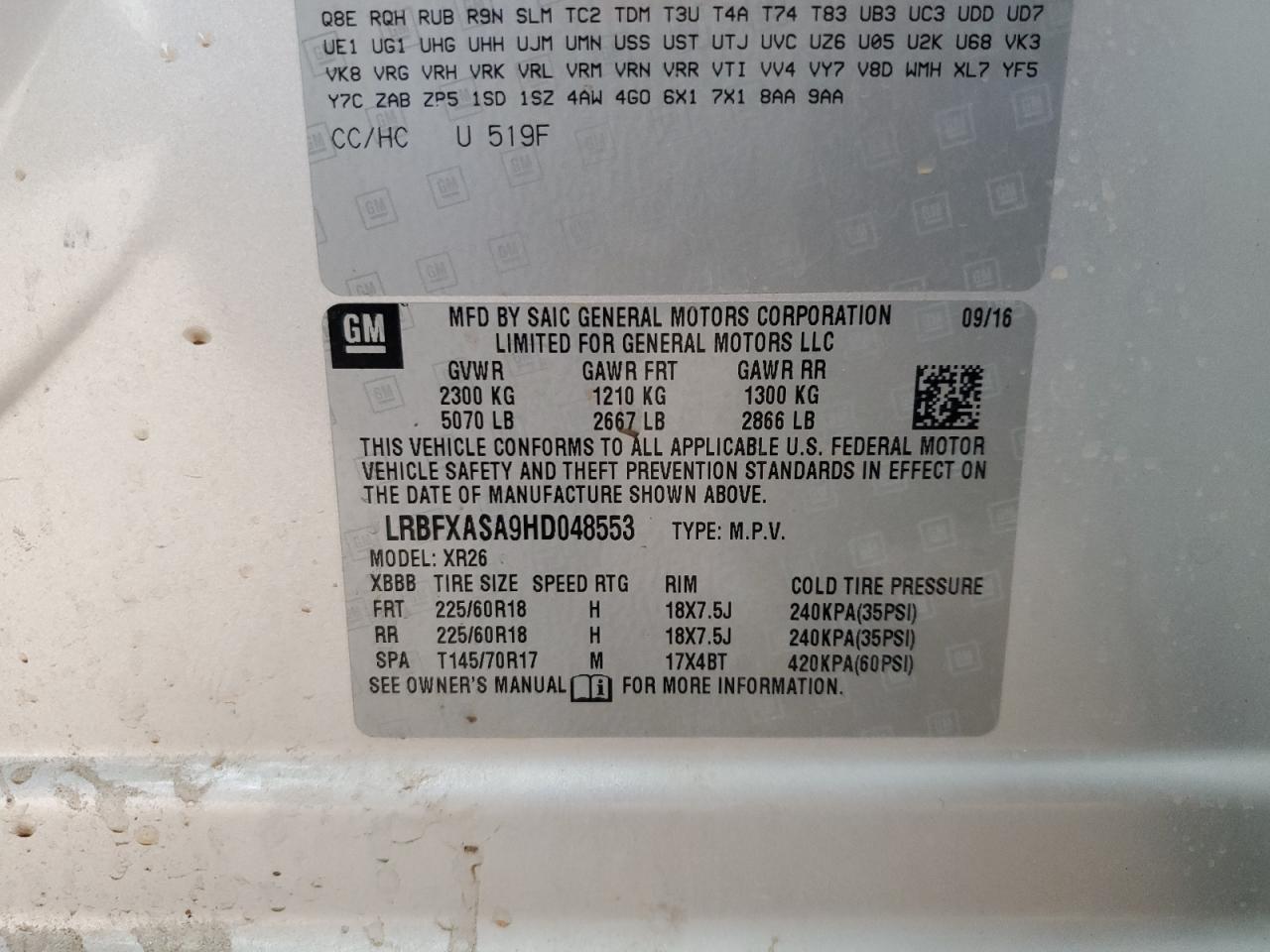 2017 Buick Envision Preferred VIN: LRBFXASA9HD048553 Lot: 81343975