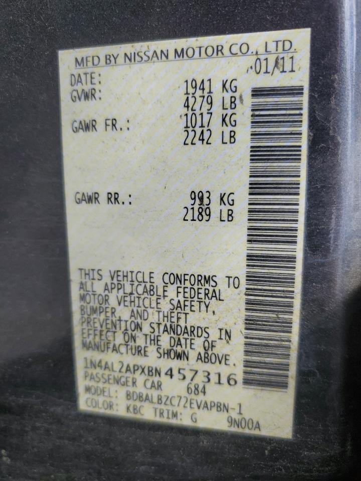 2011 Nissan Altima Base VIN: 1N4AL2APXBN457316 Lot: 80604515