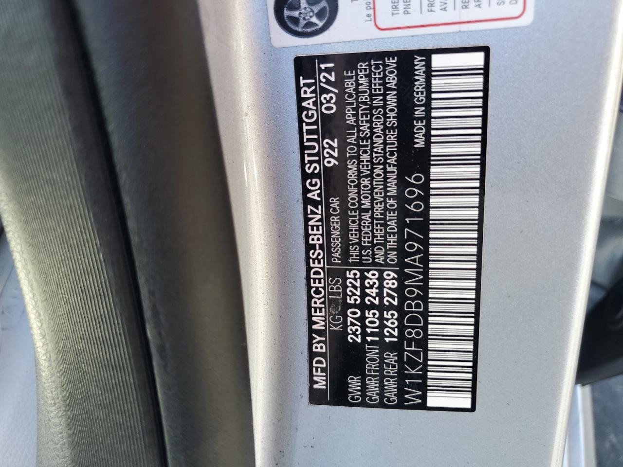 2021 Mercedes-Benz E 350 VIN: W1KZF8DB9MA971696 Lot: 80181165