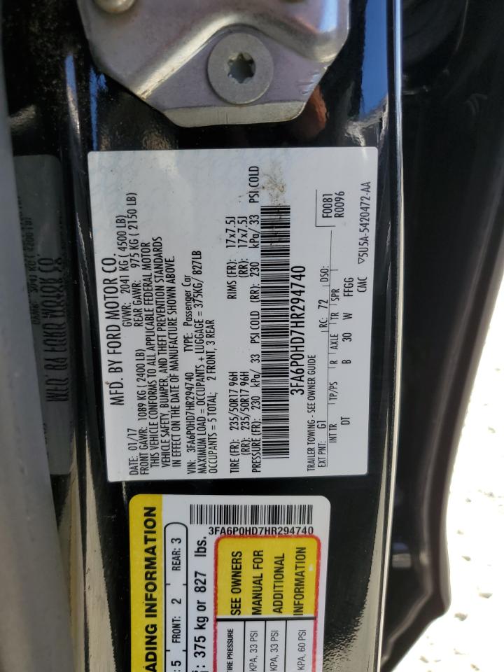 2017 Ford Fusion Se VIN: 3FA6P0HD7HR294740 Lot: 80915795