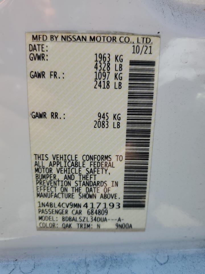 2021 Nissan Altima Sr VIN: 1N4BL4CV9MN417193 Lot: 81085295