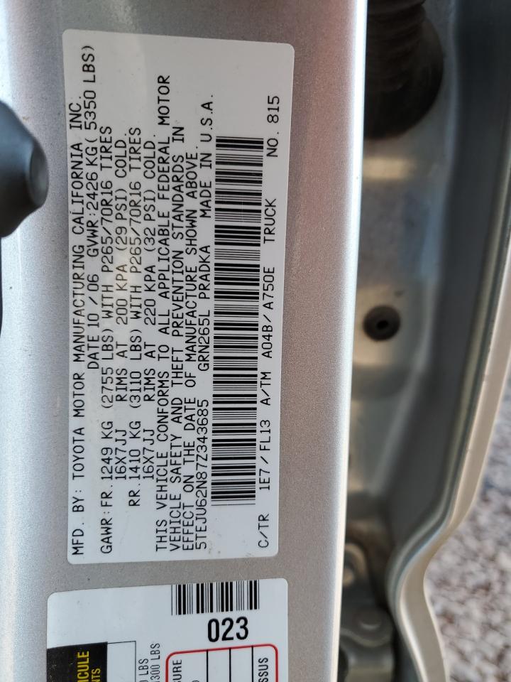 2007 Toyota Tacoma Double Cab Prerunner VIN: 5TEJU62N87Z343685 Lot: 81917505