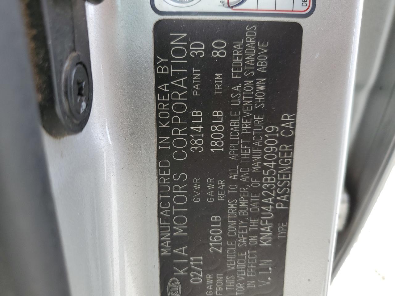 2011 Kia Forte Ex VIN: KNAFU4A23B5409019 Lot: 80145145