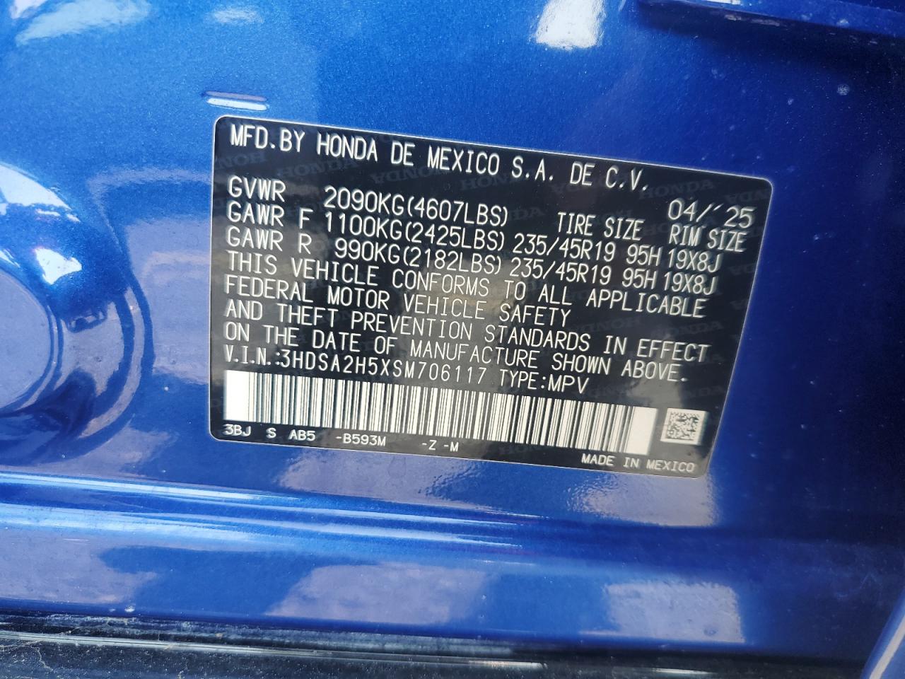 2025 Acura Adx A-Spec VIN: 3HDSA2H5XSM706117 Lot: 72049885