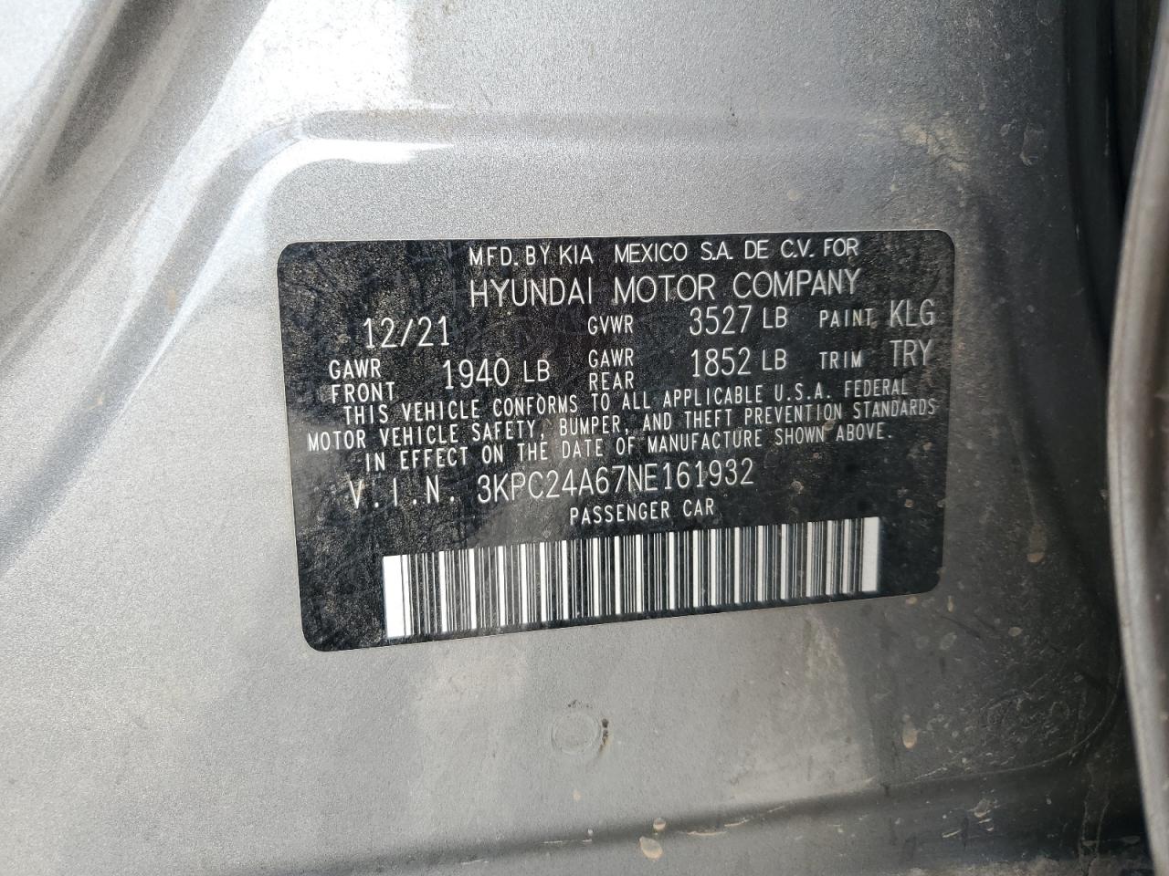 2022 Hyundai Accent Se VIN: 3KPC24A67NE161932 Lot: 81506495