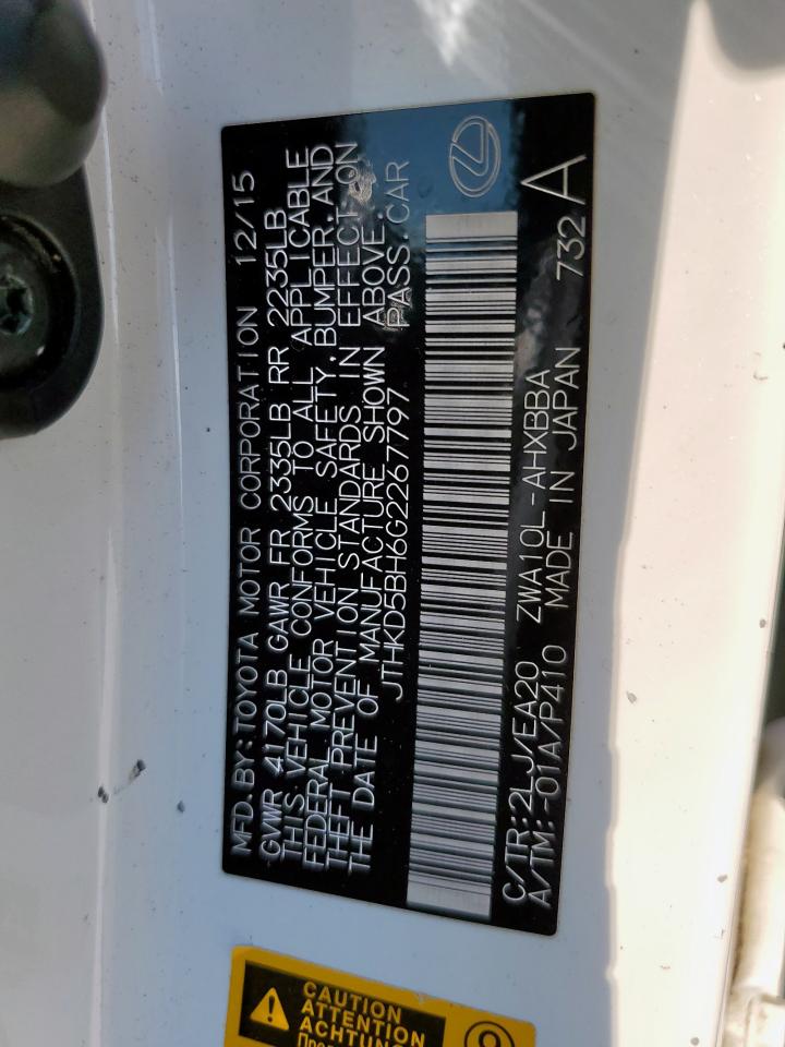 2016 Lexus Ct 200 VIN: JTHKD5BH6G2267797 Lot: 81771075