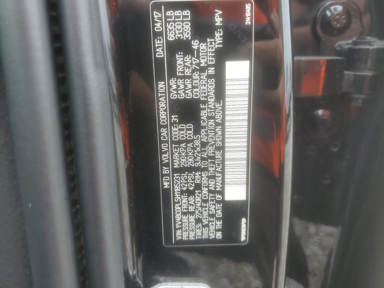 2017 Volvo Xc90 T8 VIN: YV4BC0PL5H1185231 Lot: 83839405