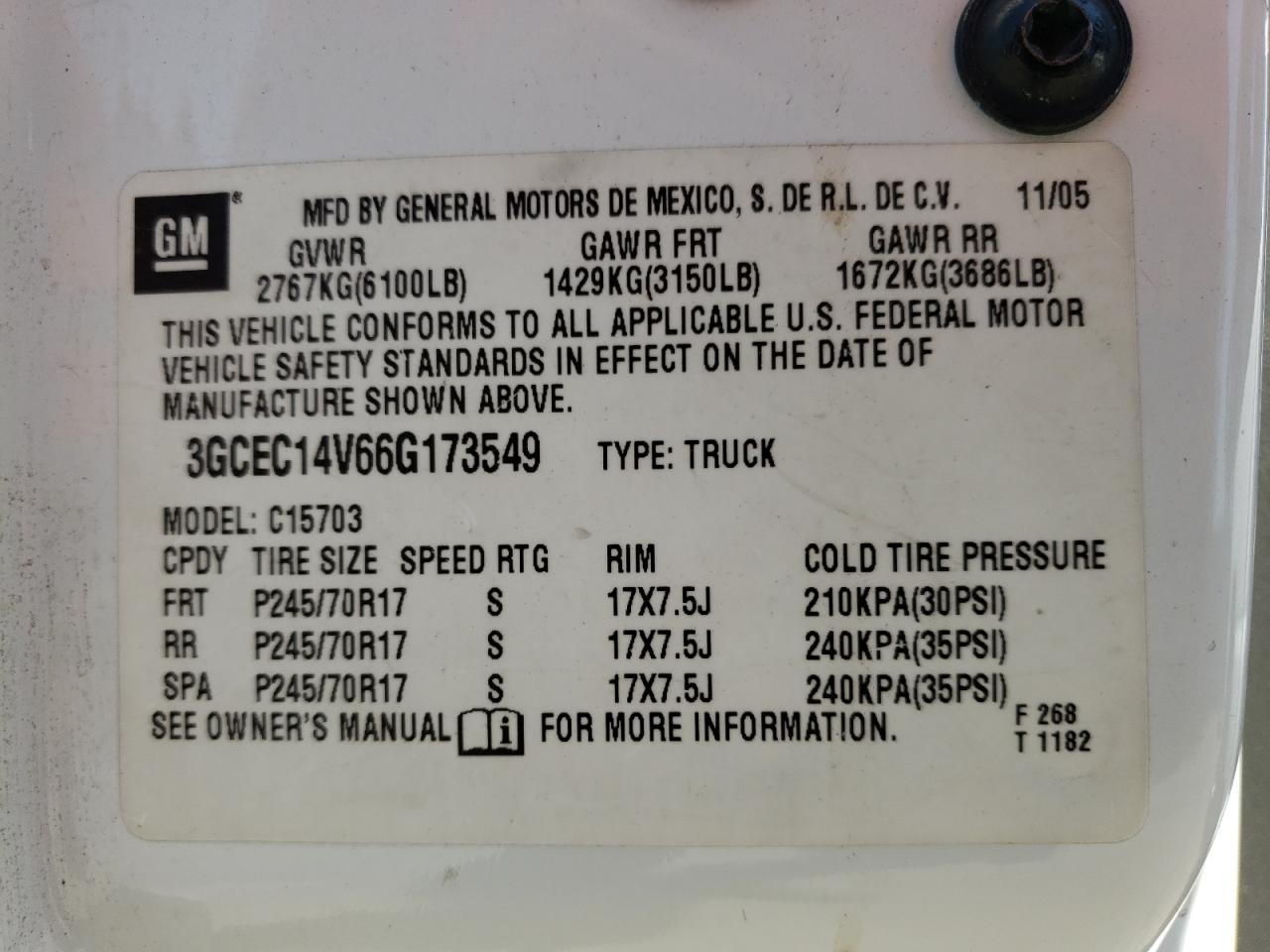 2006 Chevrolet Silverado C1500 VIN: 3GCEC14V66G173549 Lot: 80408835