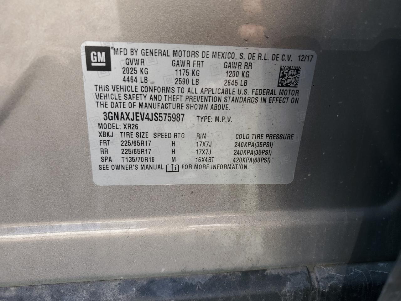 2018 Chevrolet Equinox Lt VIN: 3GNAXJEV4JS575987 Lot: 80915115