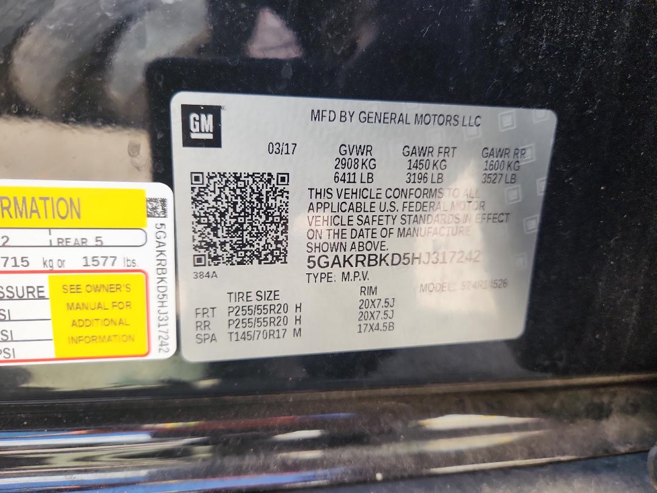 2017 Buick Enclave VIN: 5GAKRBKD5HJ317242 Lot: 84023625