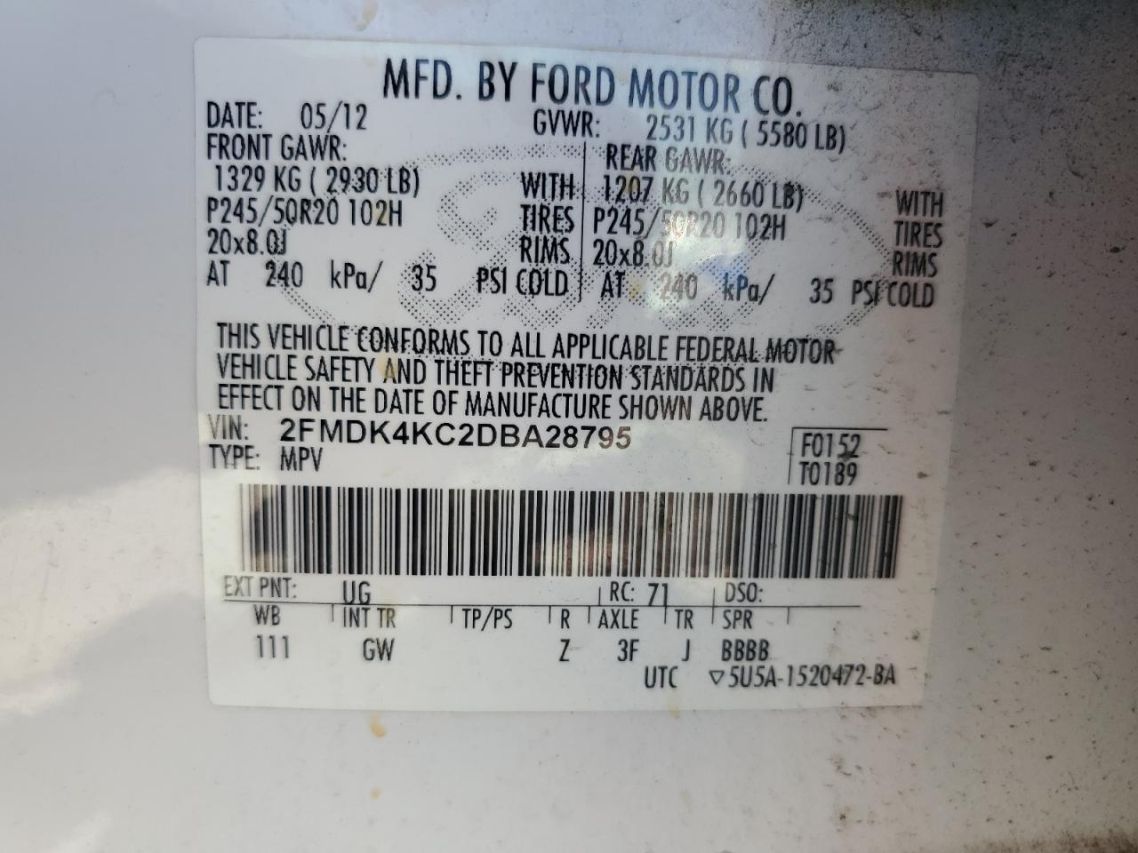 2013 Ford Edge Limited VIN: 2FMDK4KC2DBA28795 Lot: 81016135