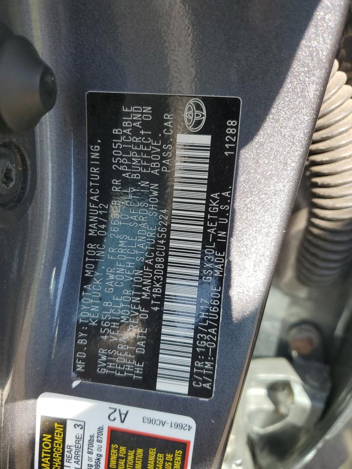 2012 Toyota Avalon Base VIN: 4T1BK3DB8CU456224 Lot: 81964335