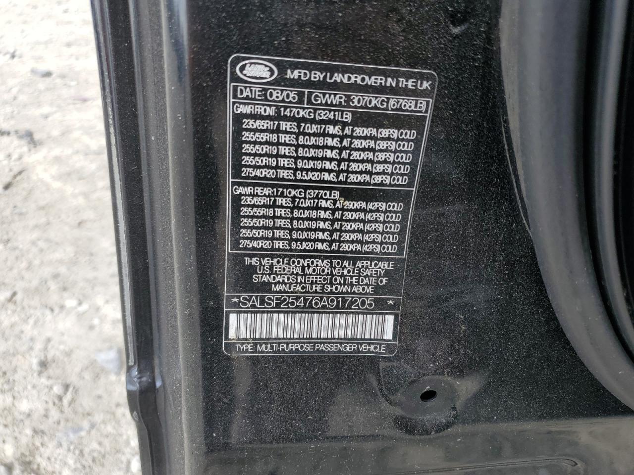 2006 Land Rover Range Rover Sport Hse VIN: SALSF25476A917205 Lot: 81199315