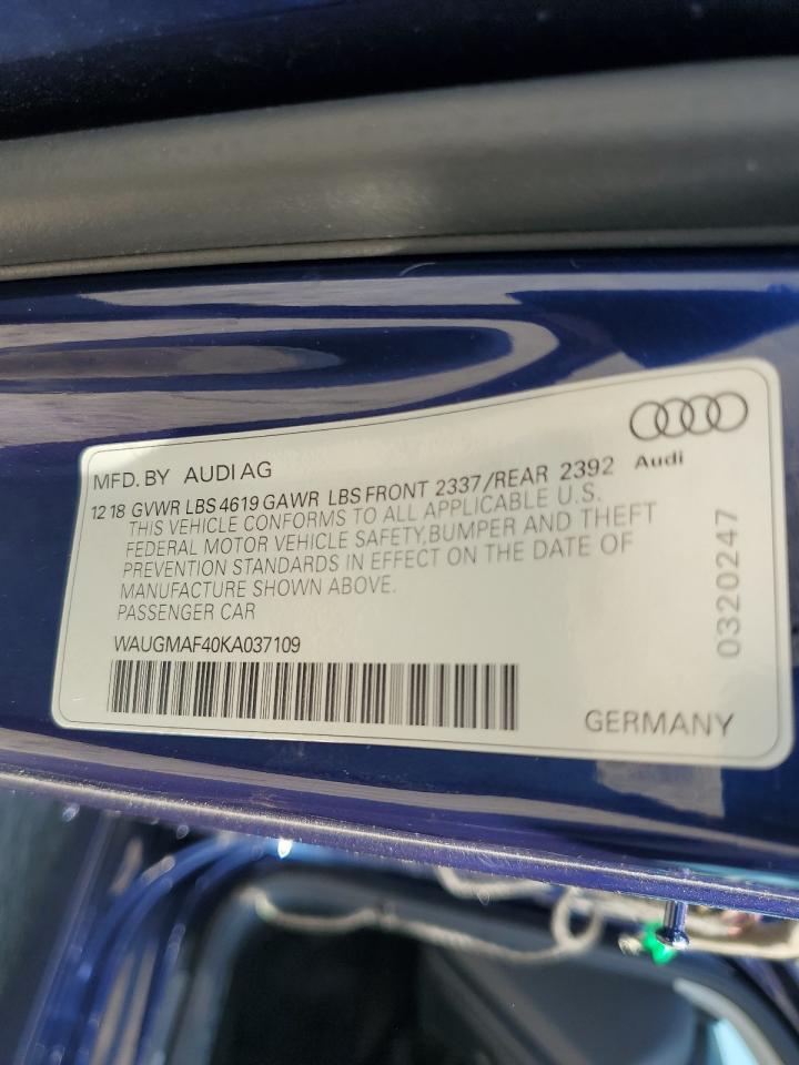 2019 Audi A4 Premium VIN: WAUGMAF40KA037109 Lot: 80356815