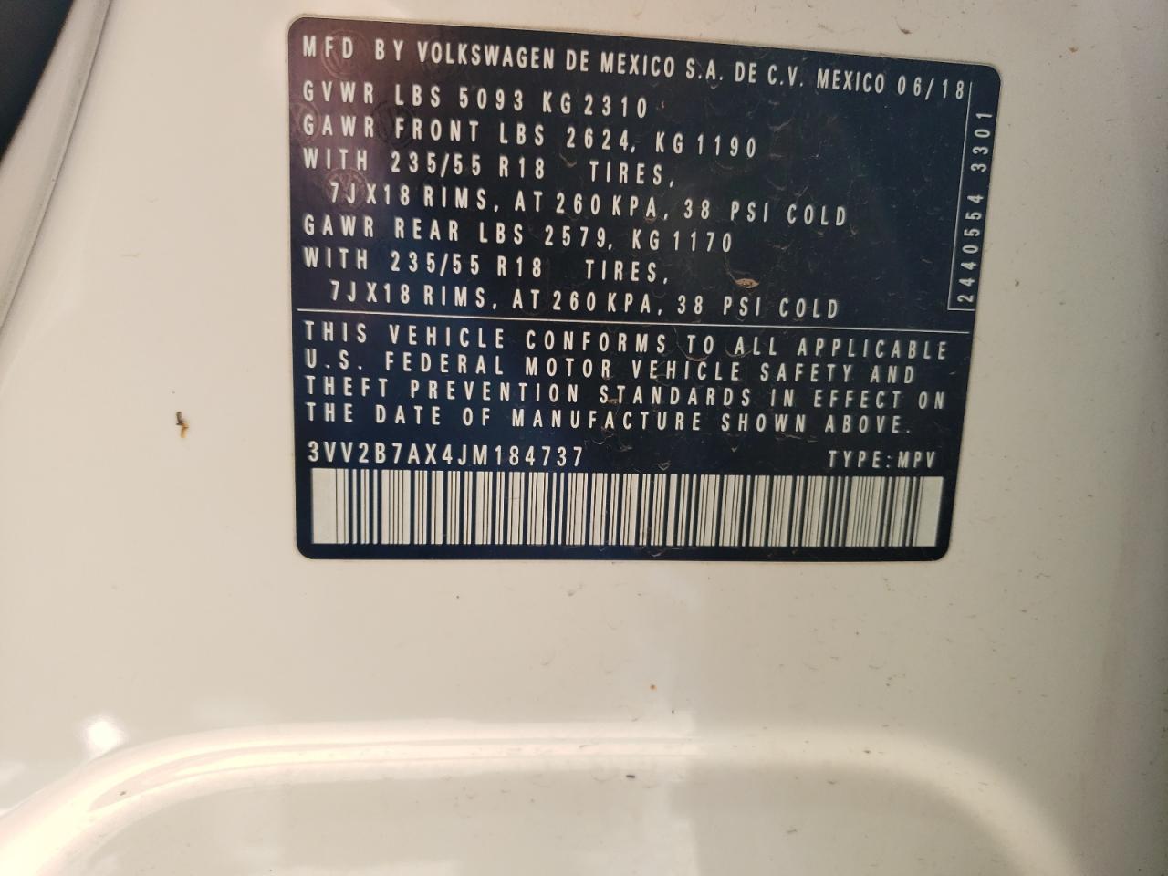 2018 Volkswagen Tiguan Se VIN: 3VV2B7AX4JM184737 Lot: 71407635