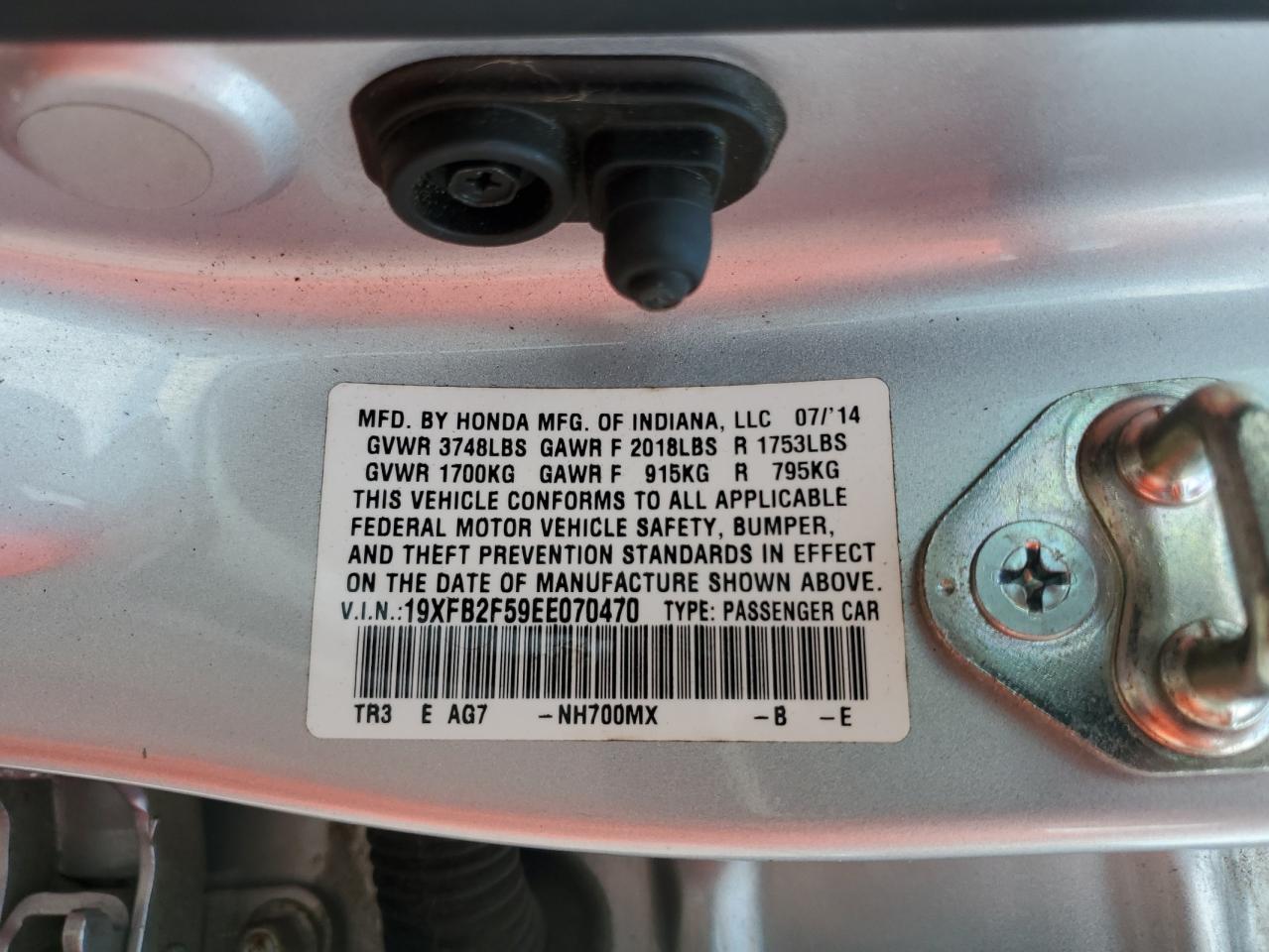 2014 Honda Civic Lx VIN: 19XFB2F59EE070470 Lot: 81552125