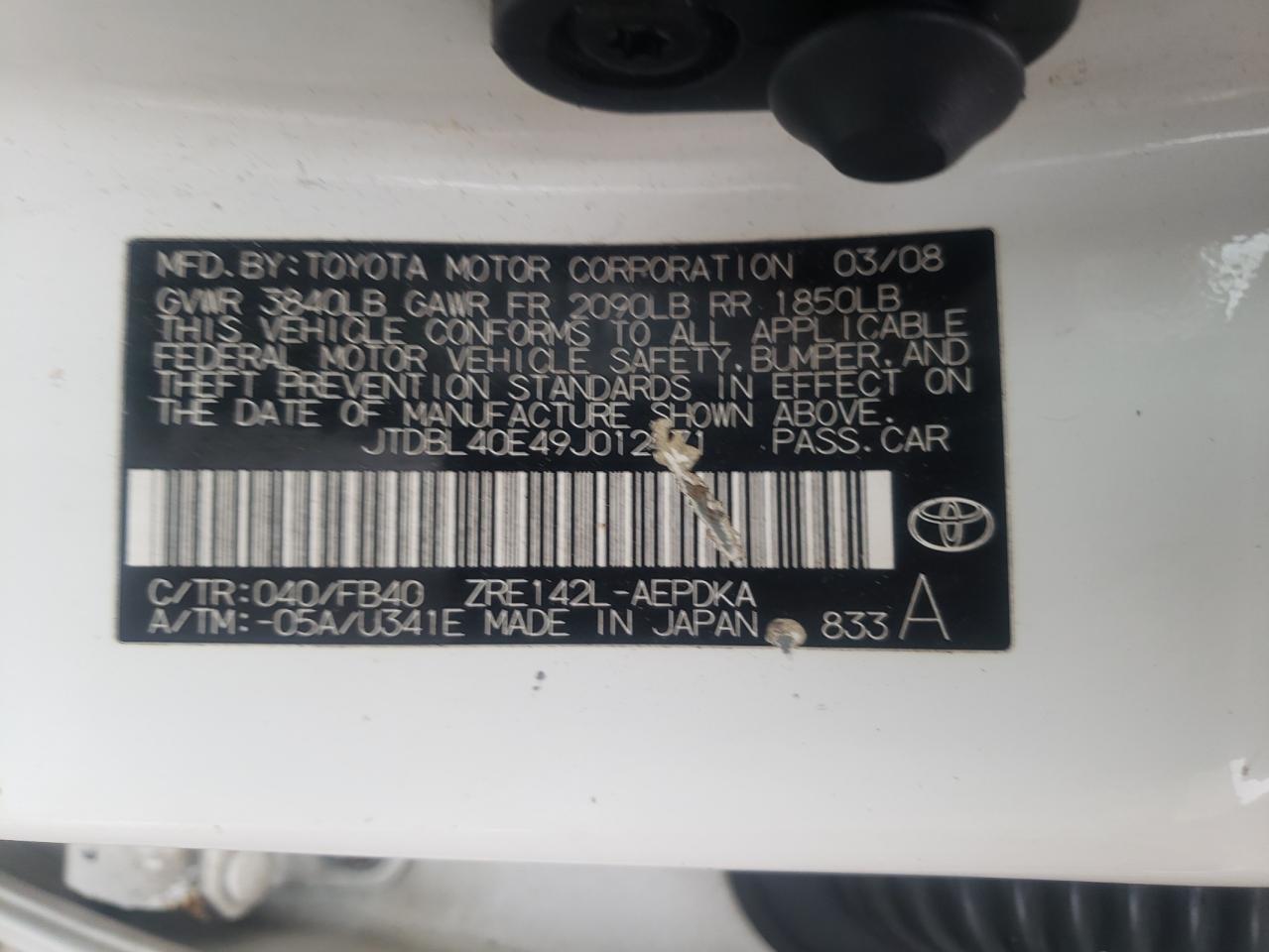 2009 Toyota Corolla Base VIN: JTDBL40E49J012971 Lot: 81705115