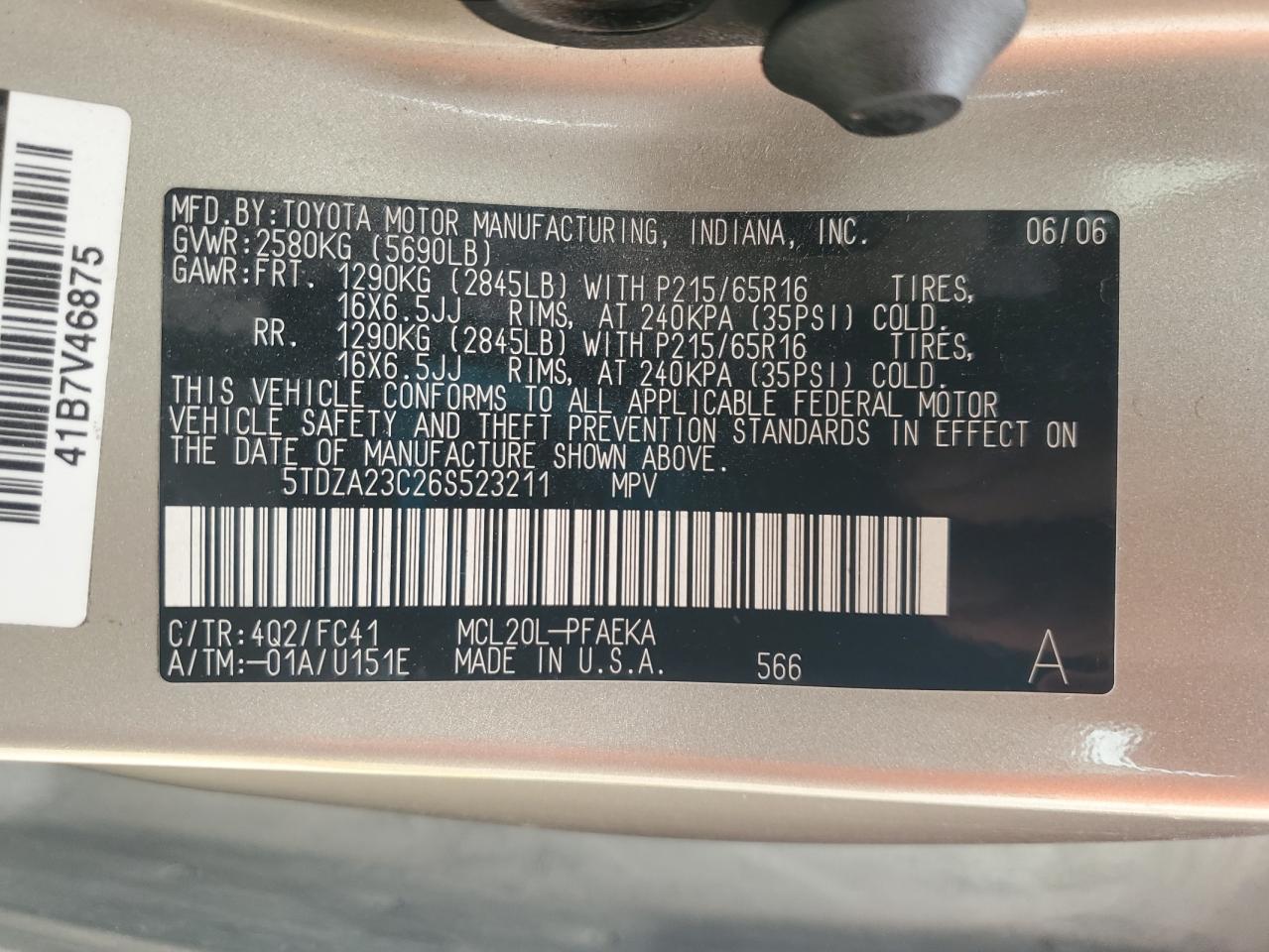 2006 Toyota Sienna Ce VIN: 5TDZA23C26S523211 Lot: 83789335