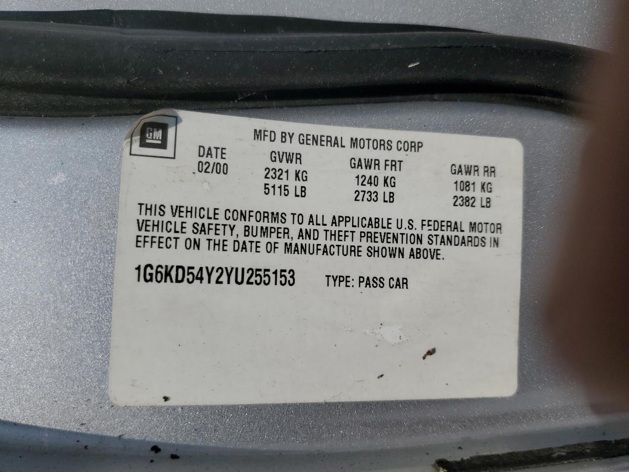 2000 Cadillac Deville VIN: 1G6KD54Y2YU255153 Lot: 80155035