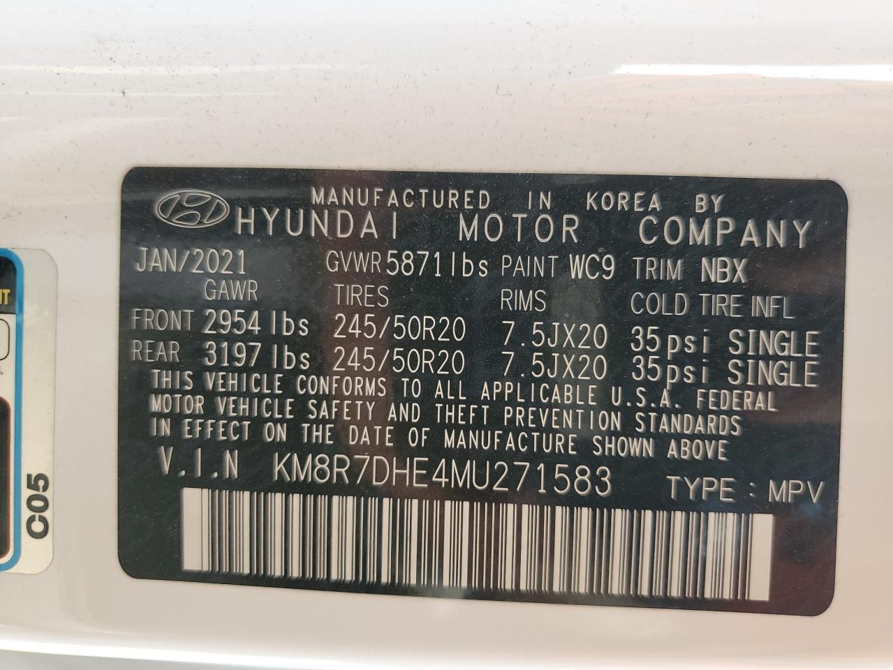 2021 Hyundai Palisade Calligraphy VIN: KM8R7DHE4MU271583 Lot: 80443565