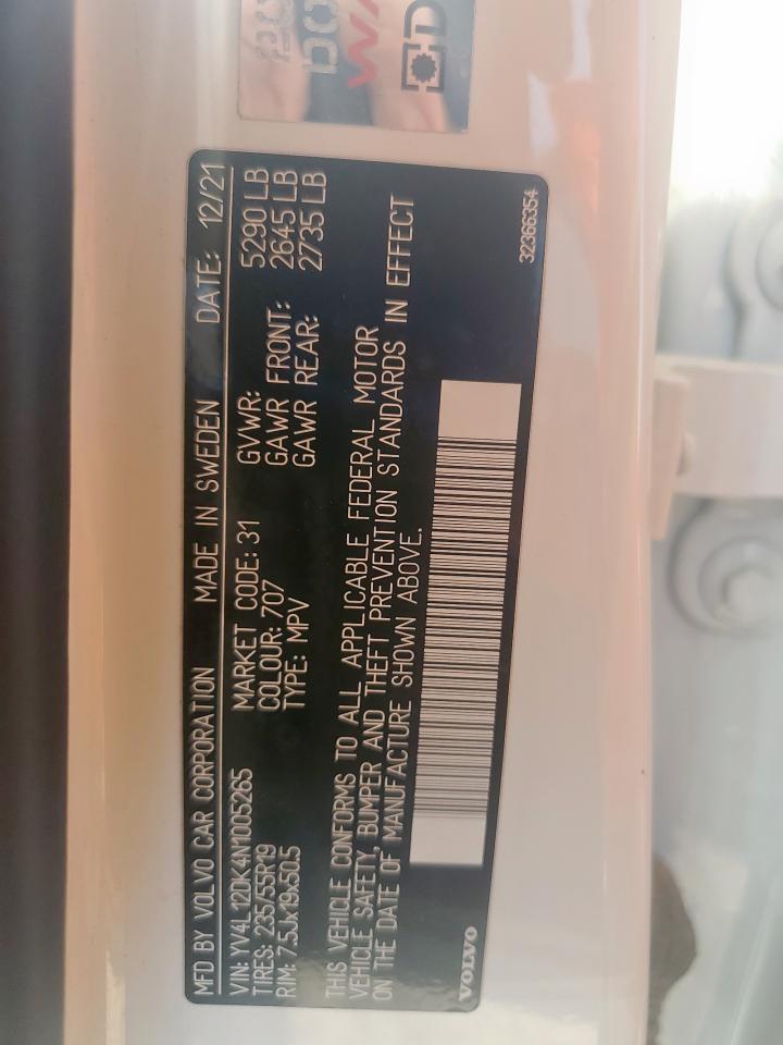 2022 Volvo Xc60 B5 Momentum VIN: YV4L12DK4N1005265 Lot: 83972645