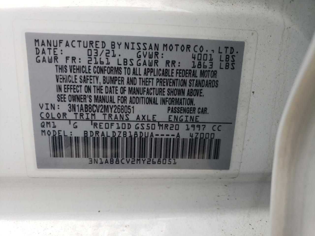 2021 Nissan Sentra Sv VIN: 3N1AB8CV2MY268051 Lot: 81592735