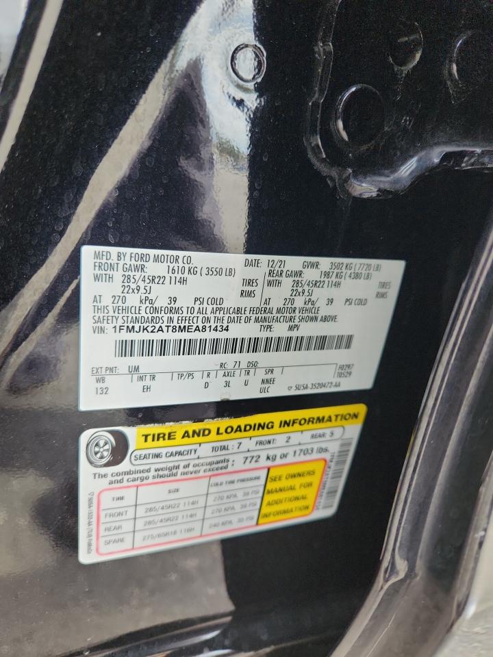 2021 Ford Expedition Max Limited VIN: 1FMJK2AT8MEA81434 Lot: 81247305