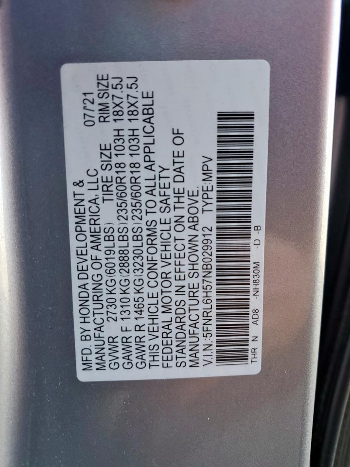 2022 Honda Odyssey Ex VIN: 5FNRL6H57NB029912 Lot: 71887065
