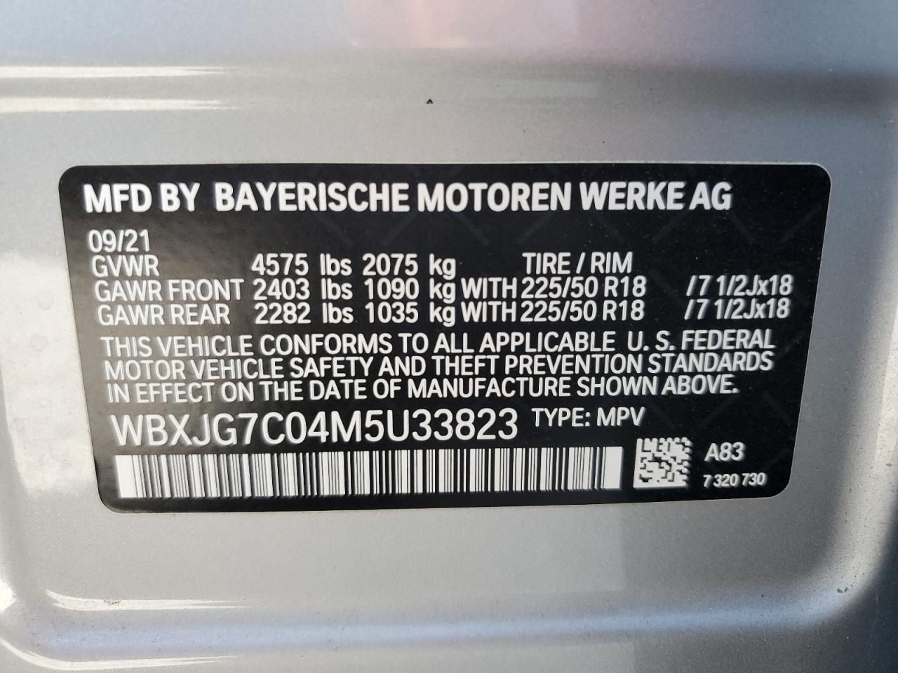 2021 BMW X1 Sdrive28I VIN: WBXJG7C04M5U33823 Lot: 81846695