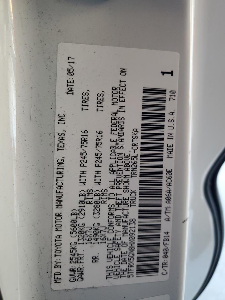 2017 Toyota Tacoma Access Cab VIN: 5TFRX5GN8HX092138 Lot: 81086365