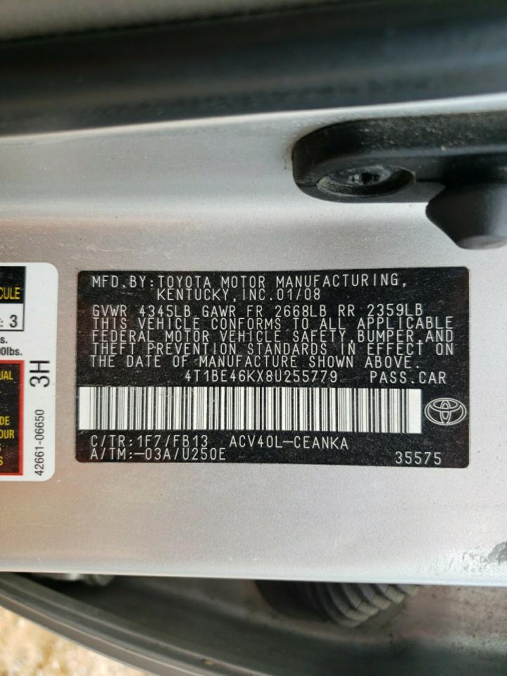 2008 Toyota Camry Ce VIN: 4T1BE46KX8U255779 Lot: 81842735