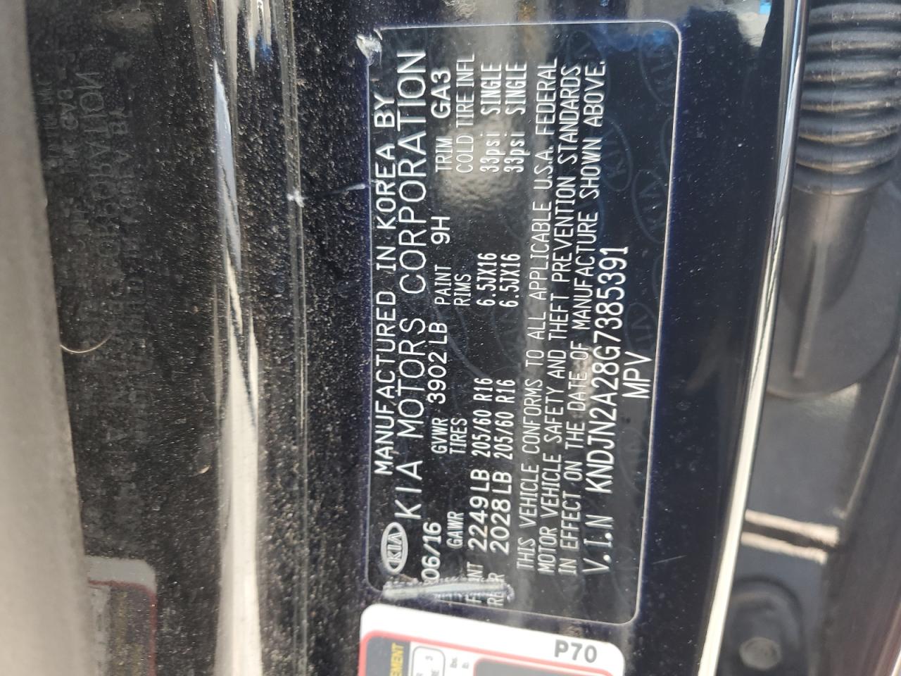 2016 Kia Soul VIN: KNDJN2A28G7385391 Lot: 80859965