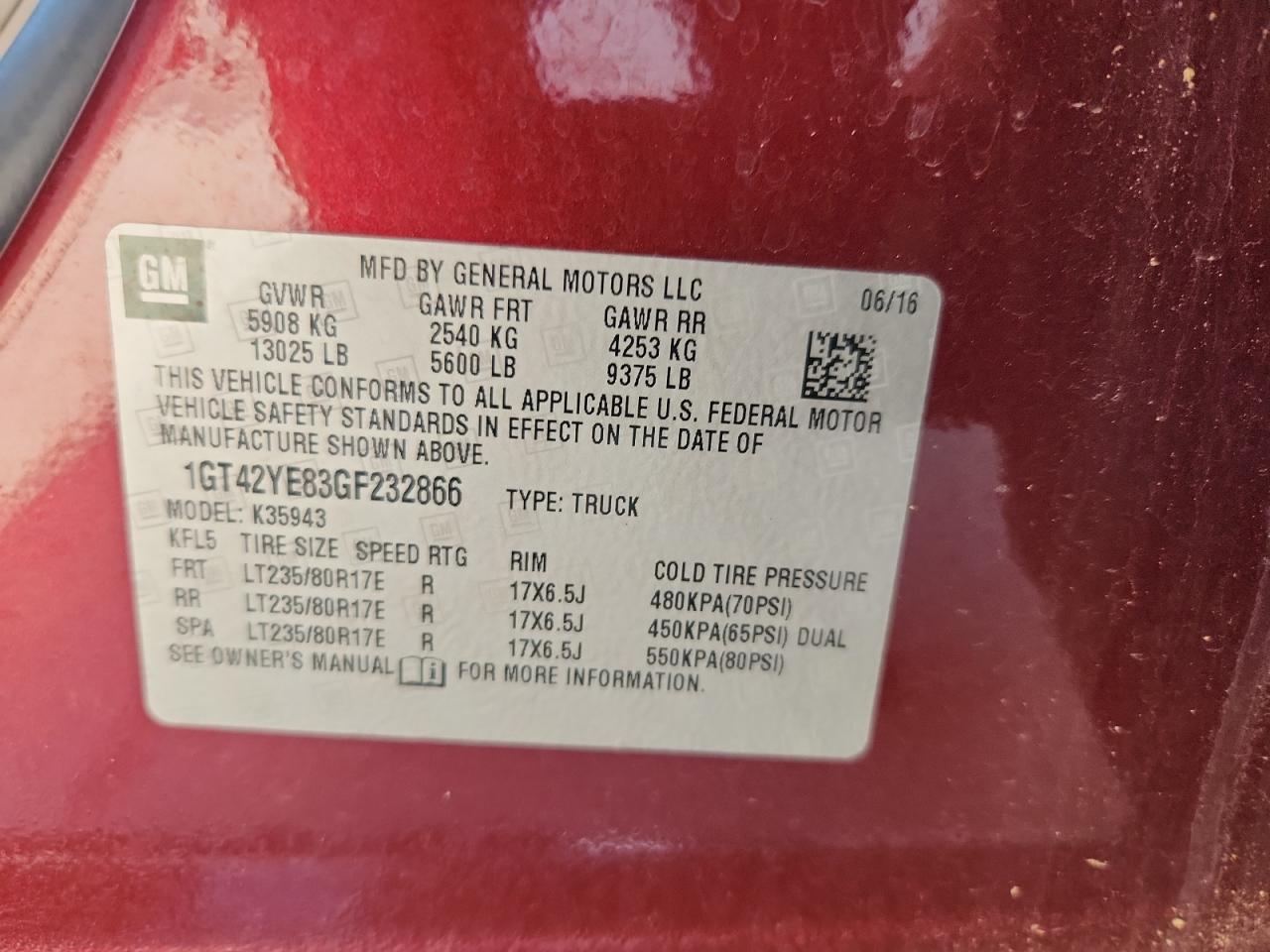 2016 GMC Sierra K3500 Denali VIN: 1GT42YE83GF232866 Lot: 72087905