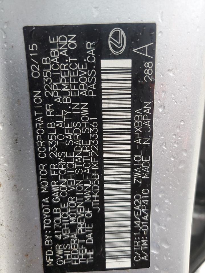 2015 Lexus Ct 200 VIN: JTHKD5BHXF2233361 Lot: 80961785