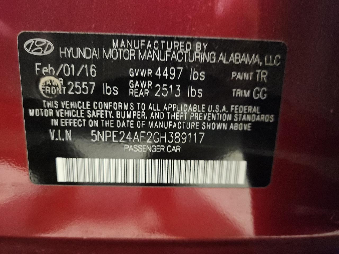 2016 Hyundai Sonata Se VIN: 5NPE24AF2GH389117 Lot: 80697165