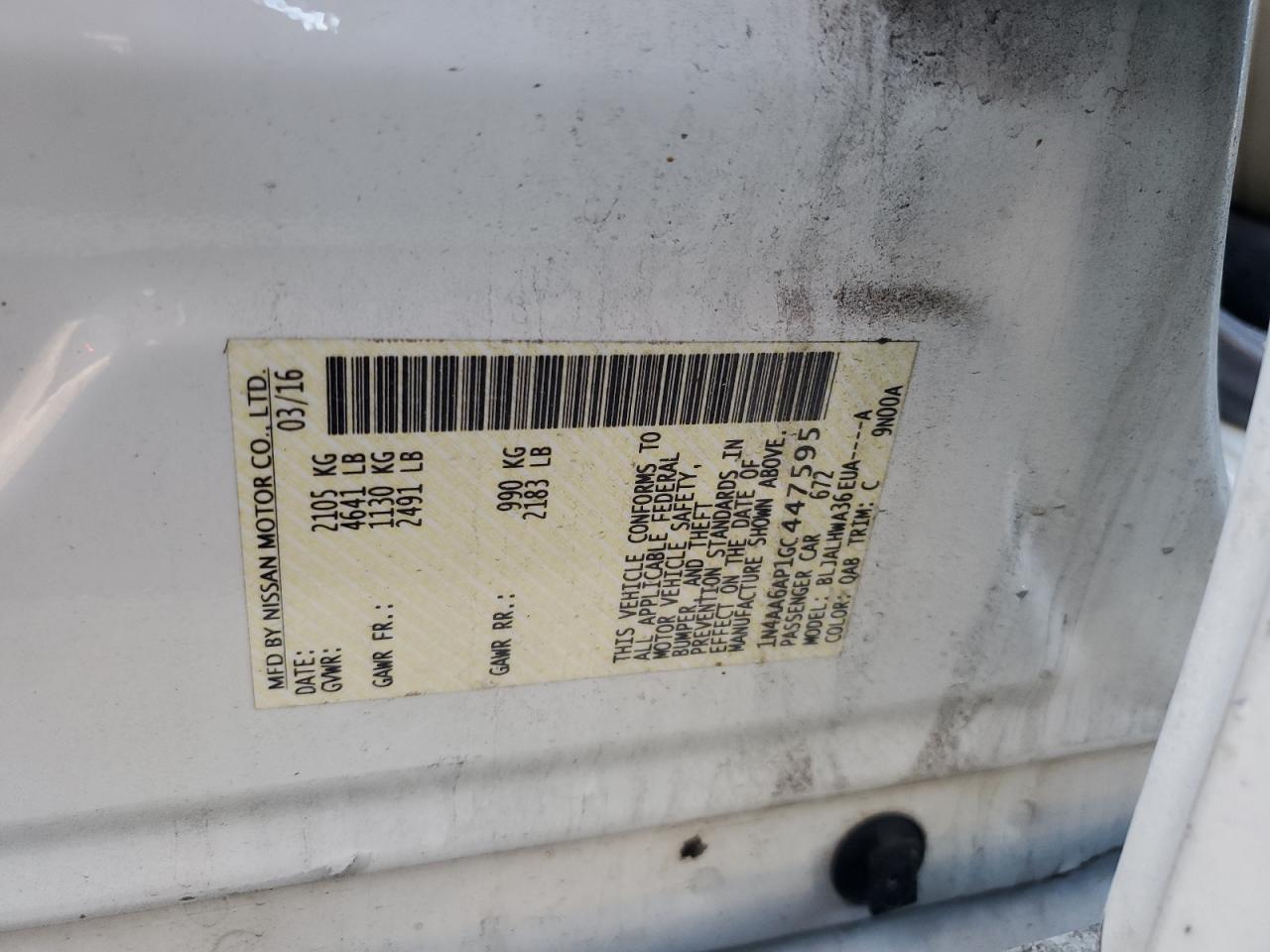 2016 Nissan Maxima 3.5S VIN: 1N4AA6AP1GC447595 Lot: 81277565