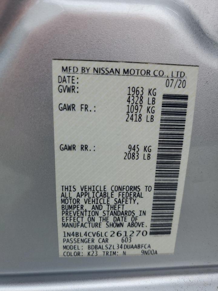 2020 Nissan Altima Sr VIN: 1N4BL4CV6LC261270 Lot: 81843725
