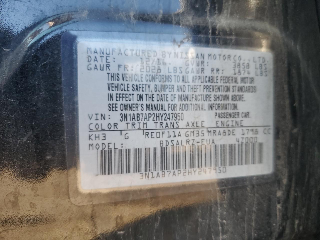 2017 Nissan Sentra S VIN: 3N1AB7AP2HY247950 Lot: 70664945